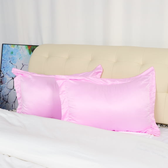 PiccoCasa 2 Pack Satin Pillow Shams with Envelope Closure, Pink Queen(20"x30")