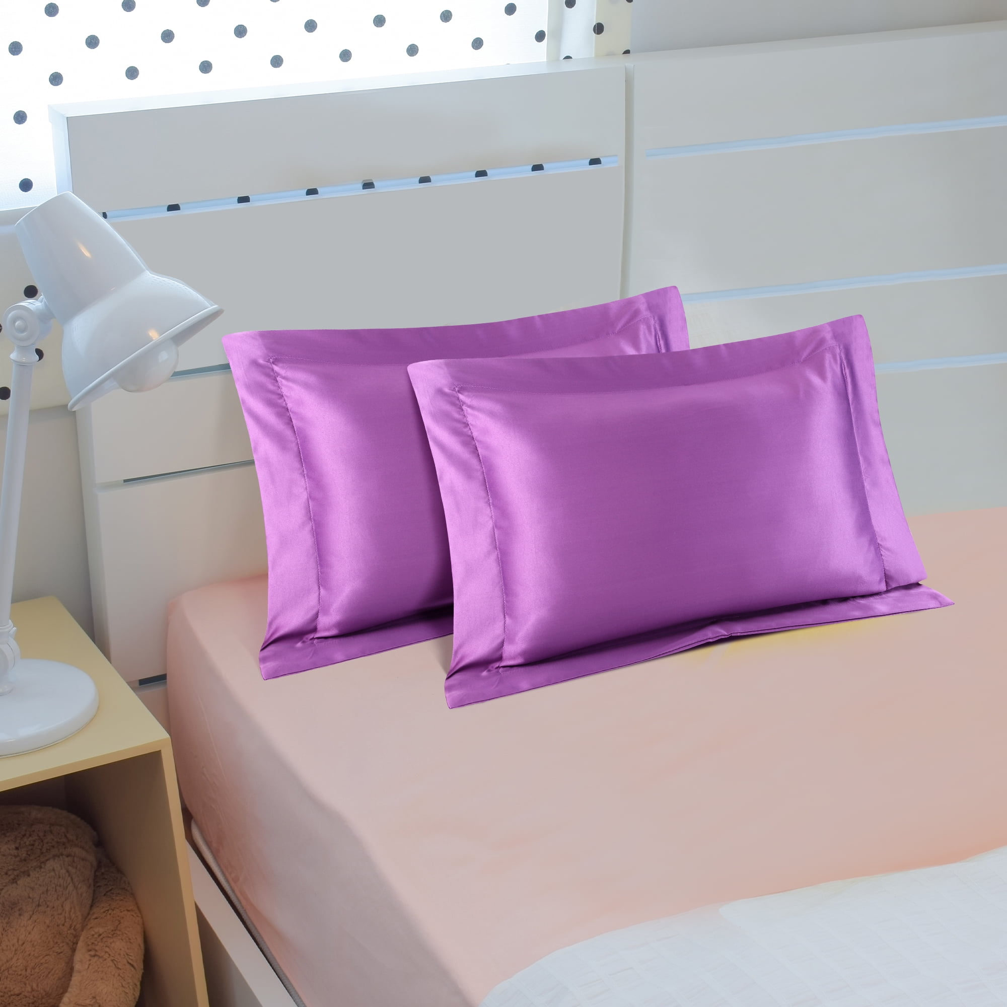 PiccoCasa 2 Pack Satin Pillowcases, Soft Pillow Shams, Purple,Boudoir