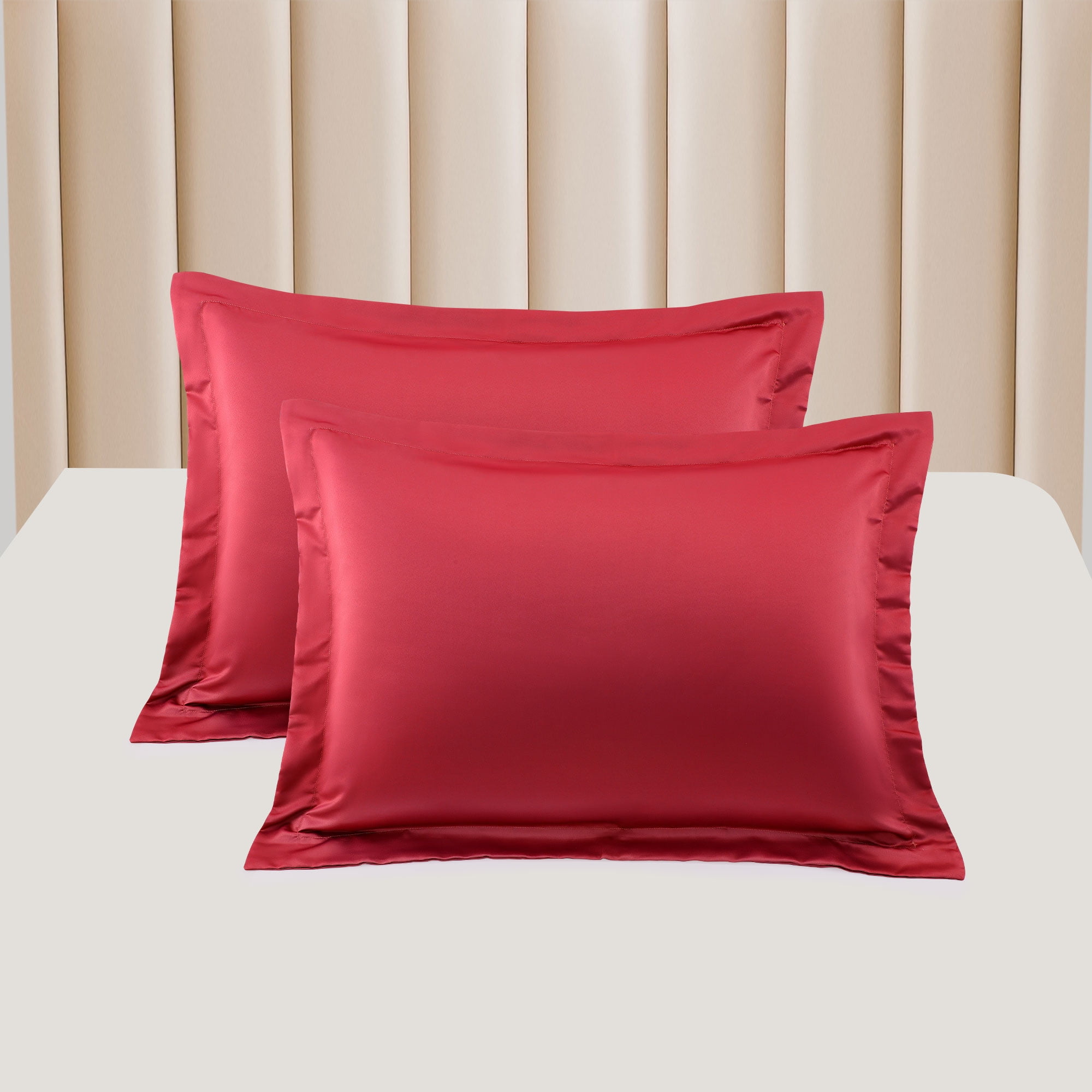 PiccoCasa 2 Pack Satin Pillowcases, Soft Pillow Shams, Wine Red,Boudoir
