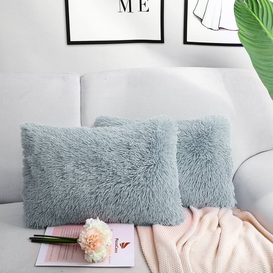 Fuzzy gray clearance pillow