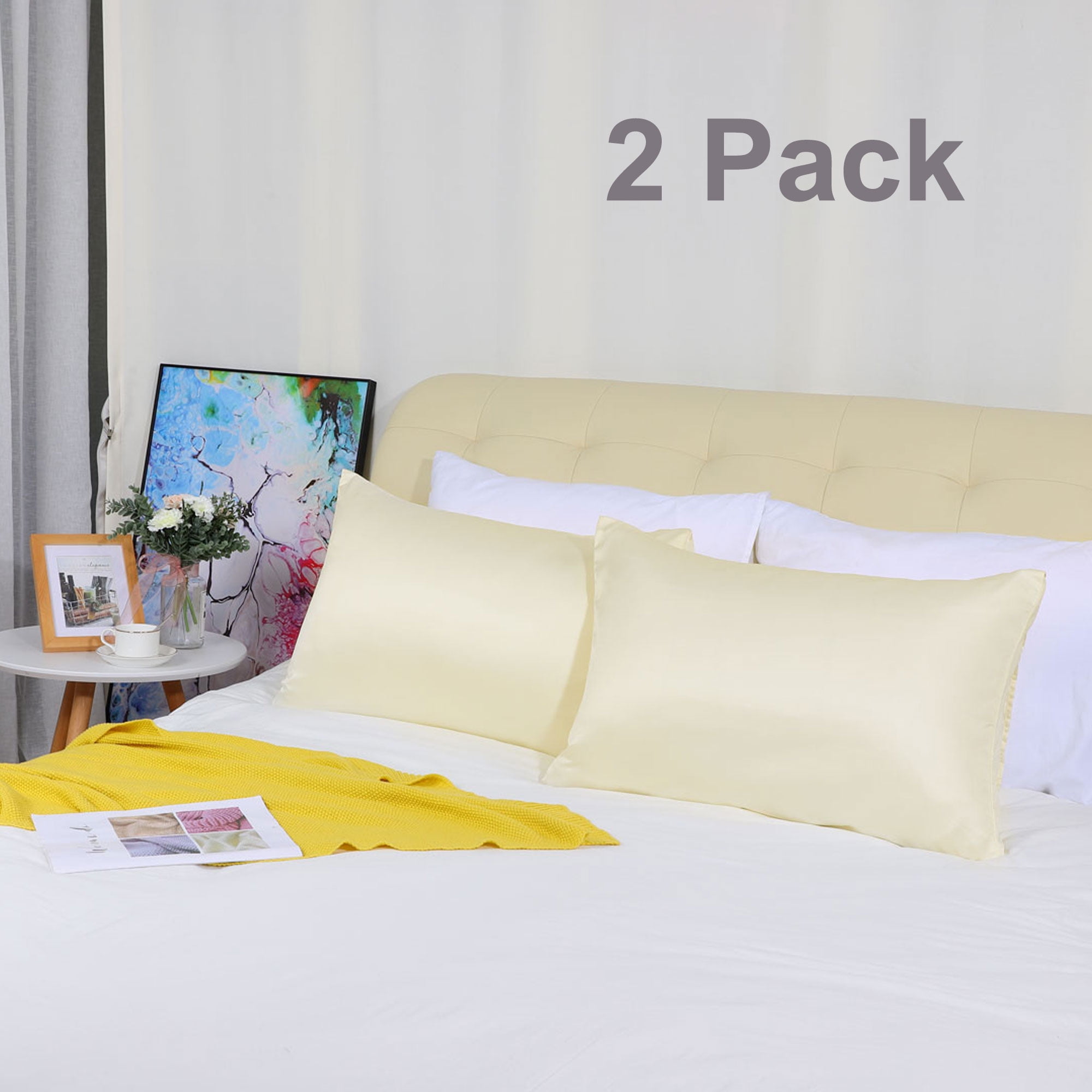 PiccoCasa 2 Pack Soft Silky Satin Envelope Pillowcases, Cream Queen