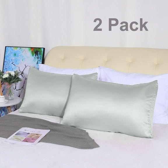 PiccoCasa 2 Pack Soft Silky Satin Envelope Pillowcases, King Light Gray