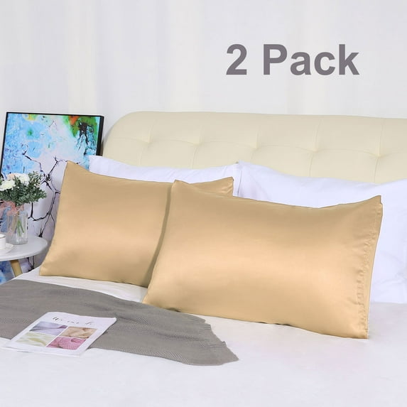 PiccoCasa 2 Pack Soft Silky Satin Envelope Pillowcases, Non-Standard Champagne