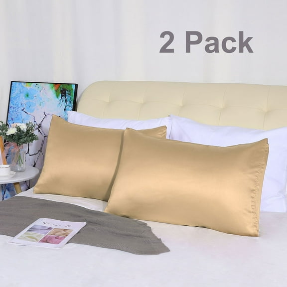 PiccoCasa 2 Pack Soft Silky Satin Envelope Pillowcases, Queen Caramel