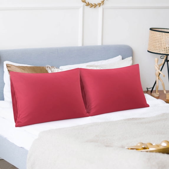 PiccoCasa 2 Packs Microfiber Pillowcases with Envelope Closure, Queen Burgundy