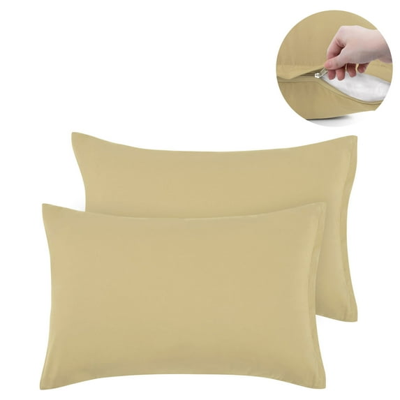 PiccoCasa 2 Packs Microfiber Pillowcases Zipper Closure, Non-Standard Light Tan
