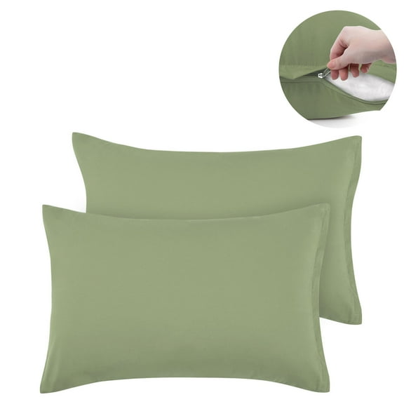 PiccoCasa 2 Packs MicrofiberPillowcases Zipper Closure, Non-Standard Sage