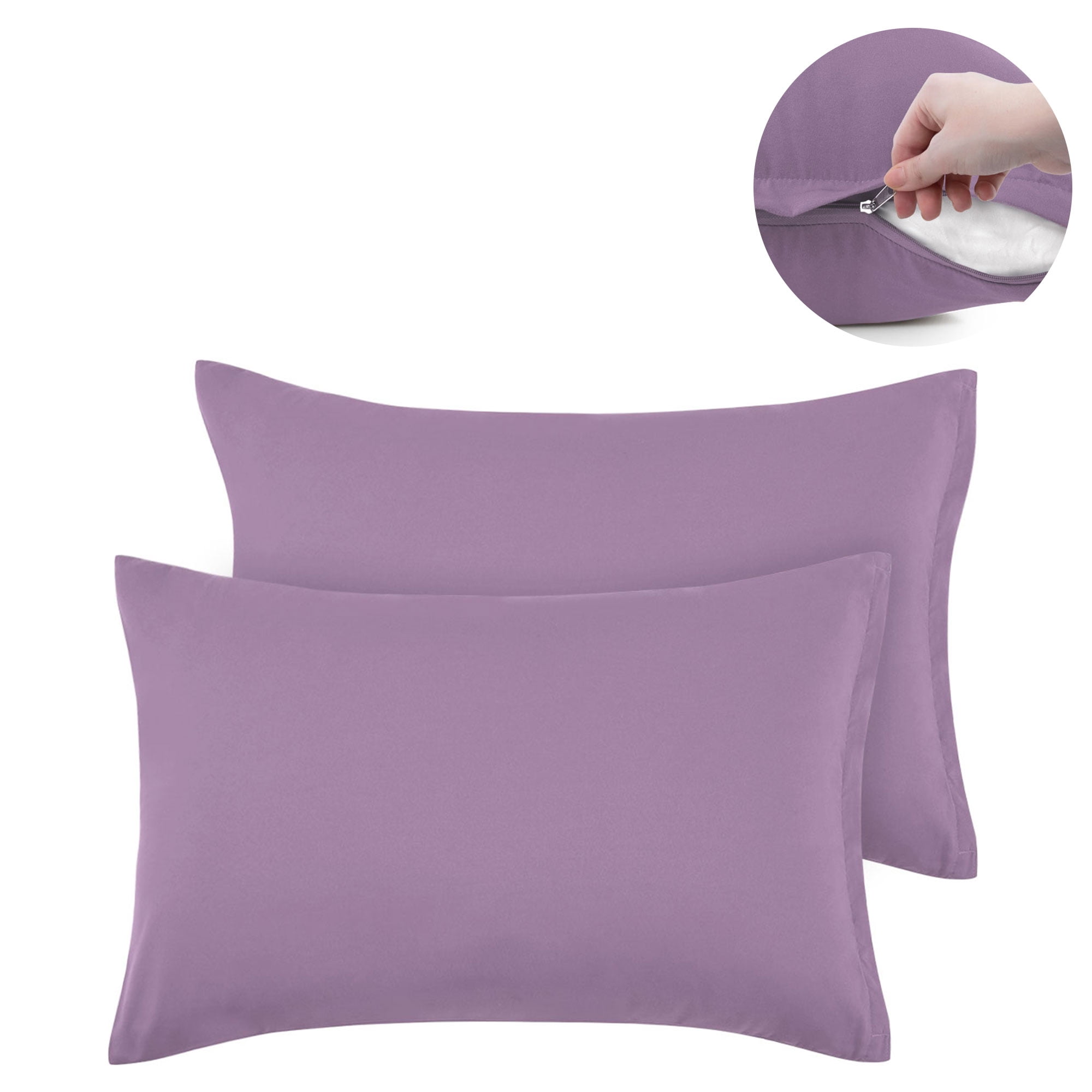PiccoCasa Microfiber Pillowcases Lavender, Soft Zippered Covers ...