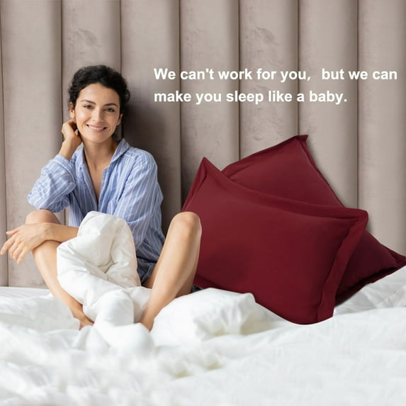 PiccoCasa 2 Packs Pillow Shams 1800 Microfiber Pillowcases, King Burgundy