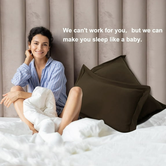PiccoCasa 2 Packs Pillow Shams 1800 Microfiber Pillowcases, Queen Brown