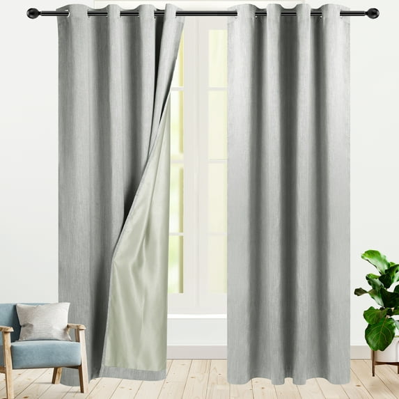 REGALWOVEN Linen Textured Look Blackout Curtains, Noise Reduce Insulated Room Darkening Curtains Gray 52"W x 108"L