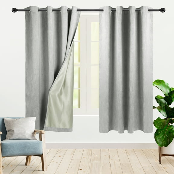 PiccoCasa 2 Panels Bedroom Linen Look Blackout Curtains Gray 52" x 63"
