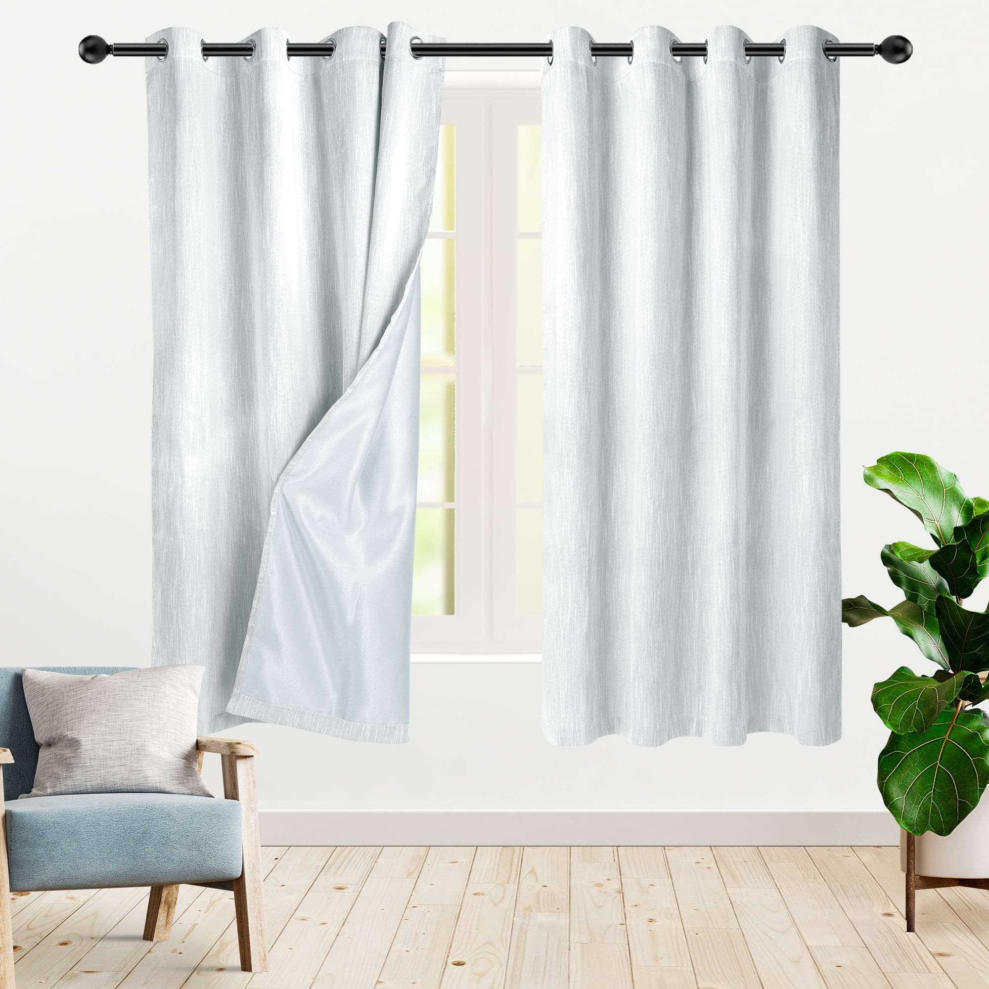 PiccoCasa 2 Panels Bedroom Linen Look Blackout Curtains Light Gray 52" x 63"