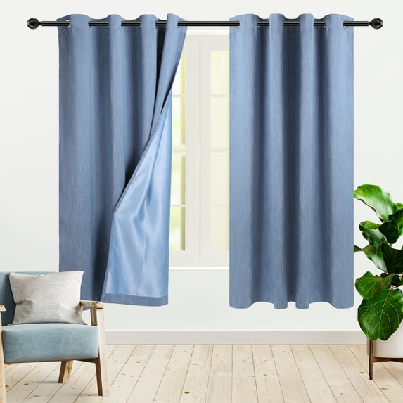 REGALWOVEN Linen Textured Look Blackout Curtains, Noise Reduce Insulated Room Darkening Curtains Steel Blue 52"W x 72"L