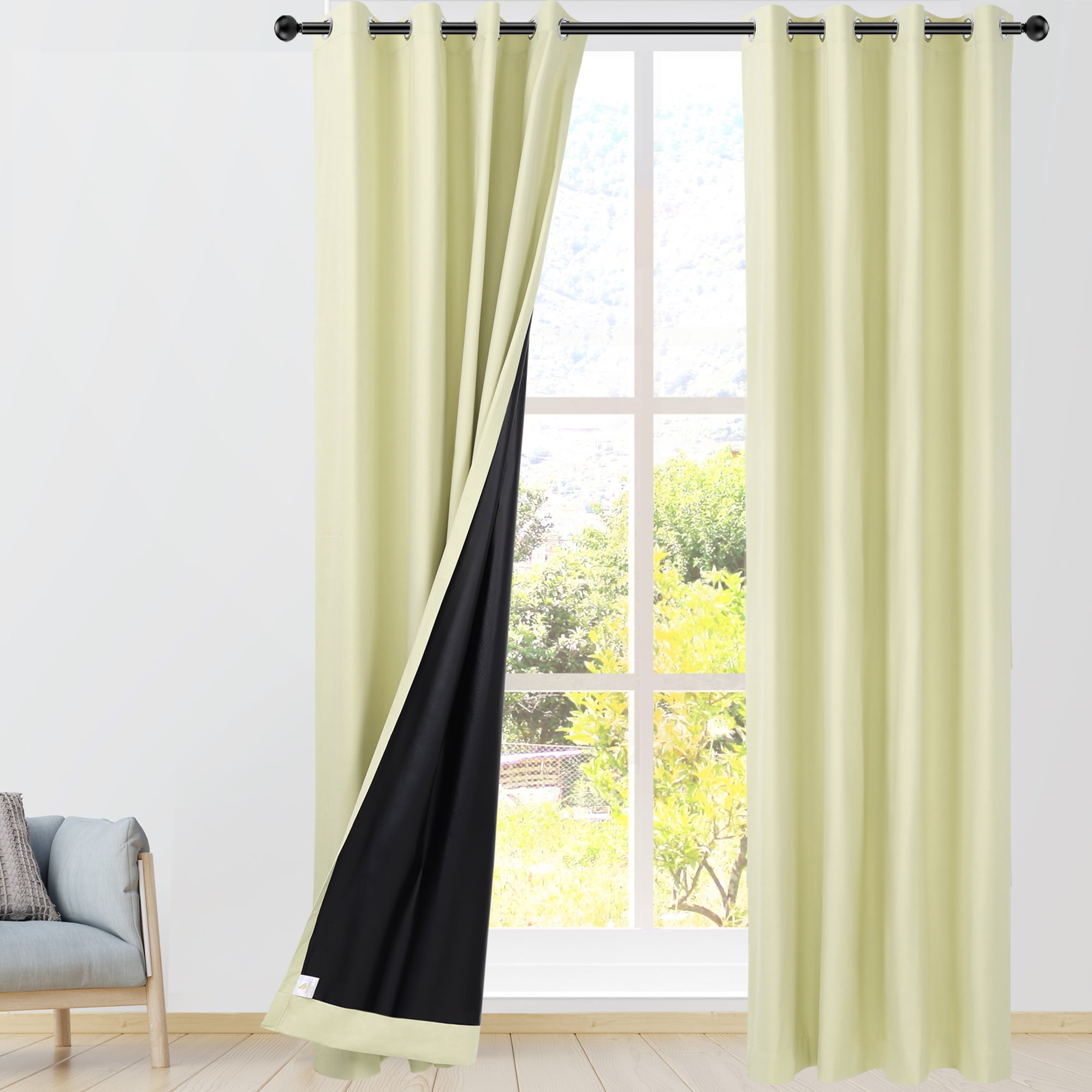 REGALWOVEN Blackout Curtains 2 Panels for Bedroom with Black Liner , Double Layer Grommet Thermal Insulated Living Room Curtain Beige 52"Wx108"L