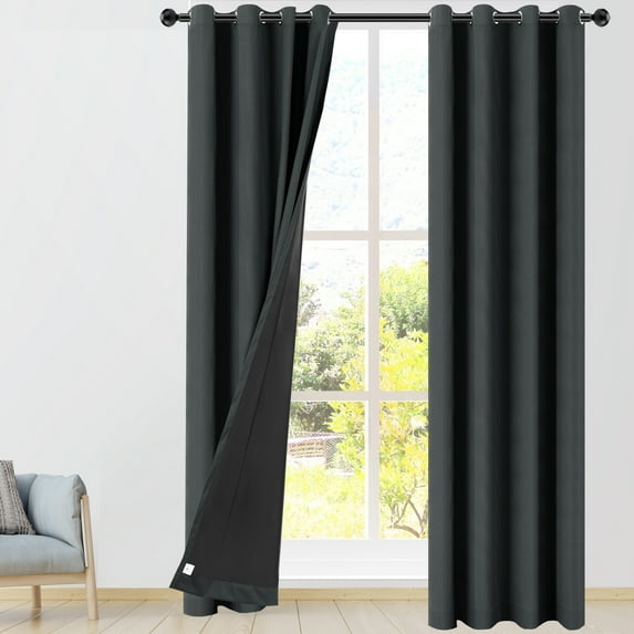 PiccoCasa 2 Panels Bedroom Waterproof 100% Blackout Curtains Black 52"x108"