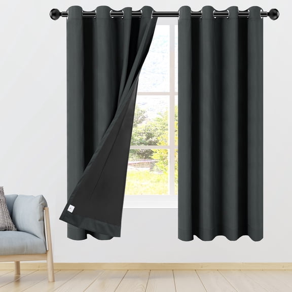REGALWOVEN Blackout Curtains 2 Panels for Bedroom with Black Liner , Double Layer Grommet Thermal Insulated Living Room Curtain Black 52"Wx72"L