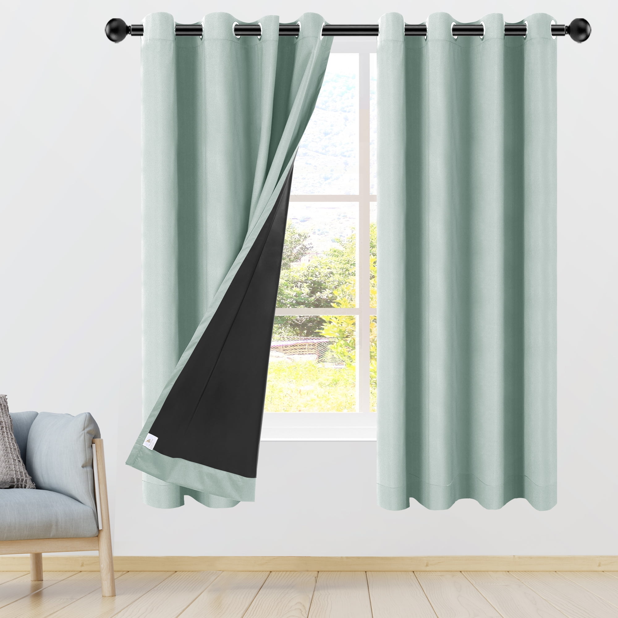 "PiccoCasa 100% Blackout 2 Panels Bedroom Curtains, Light Sage 42""x63 ...