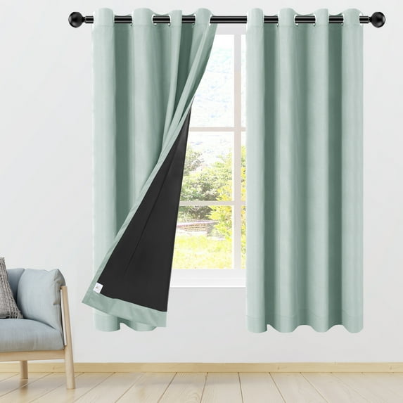 REGALWOVEN Blackout Curtains 2 Panels for Bedroom with Black Liner , Double Layer Grommet Thermal Insulated Living Room Curtain Light Sage 52"Wx72"L