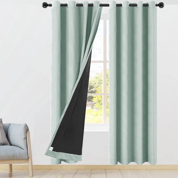 PiccoCasa 2 Panels Bedroom Waterproof 100% Blackout Curtains Light Sage 52"x95"