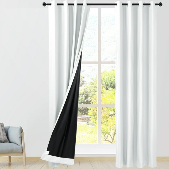 PiccoCasa 2 Panels Bedroom Waterproof 100% Blackout Curtains White 52"x108"