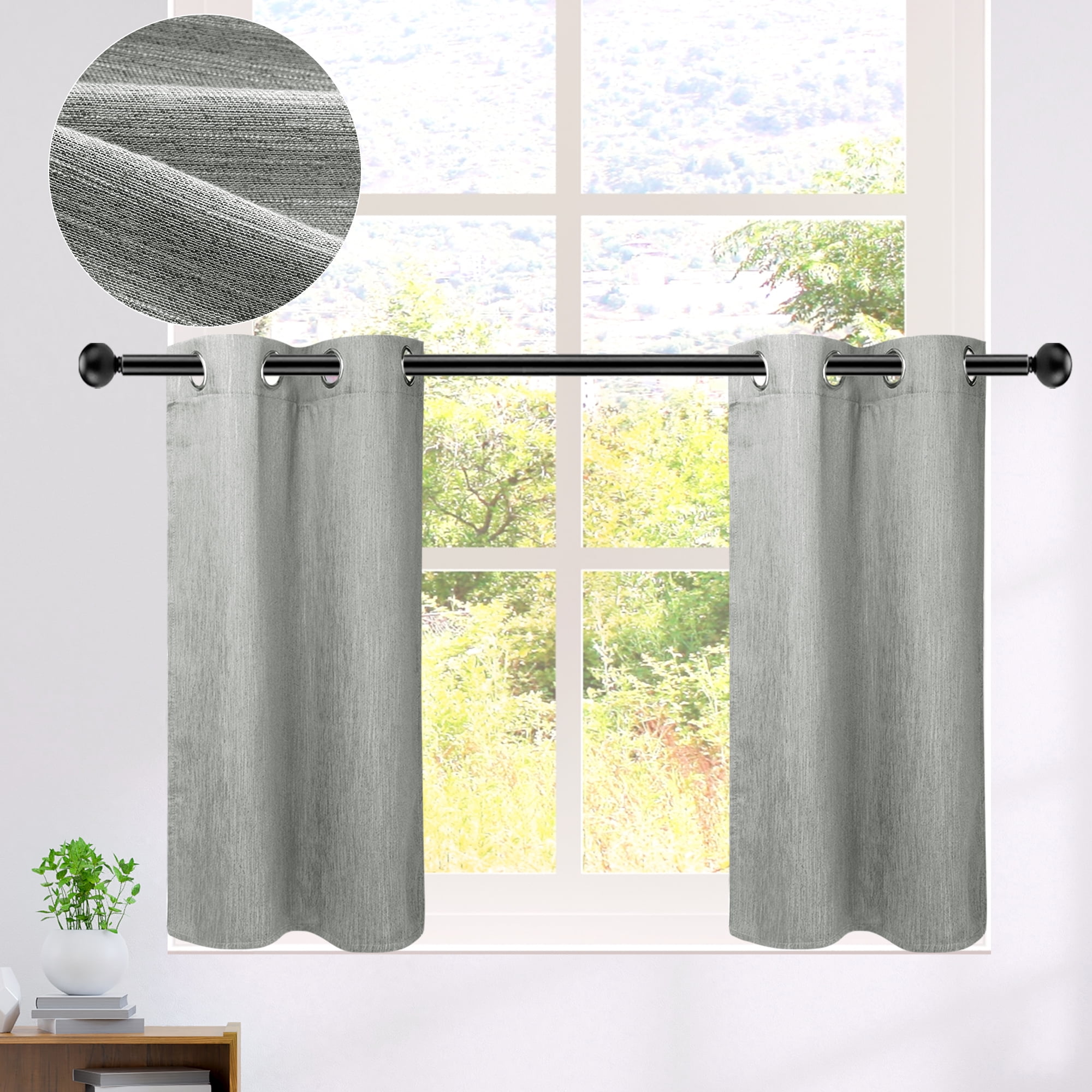 PiccoCasa 2 Panels Kitchen Linen Look Blackout Curtains Gray 29"x24"