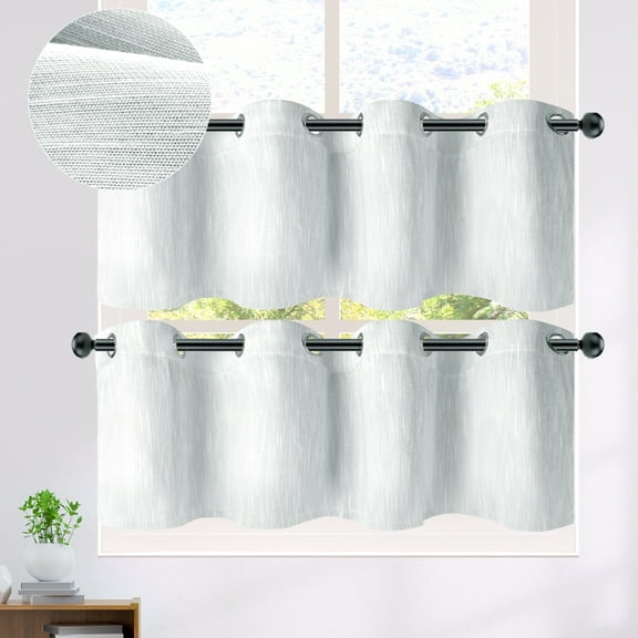 REGALWOVEN Linen Look Textured Blackout Room Darkening Curtains for Kitchen and Window 2 Panels Light Gray 52"W x 18"L