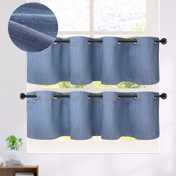 PiccoCasa 2 Panels Kitchen Linen Look Blackout Curtains Steel Blue 52"x18"