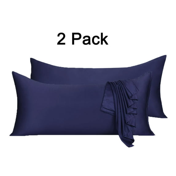 PiccoCasa 2 Pcs Body Pillowcases with Zipper Satin Long Pillowcover, Queen Navy