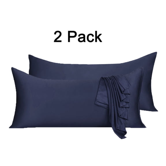 PiccoCasa 2 Pcs Body Pillowcases with Zipper Satin Long Pillowcover, Standard Navy