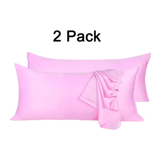 PiccoCasa 2 Pcs Body Pillowcases with Zipper Satin Long Pillowcover, Standard Pink