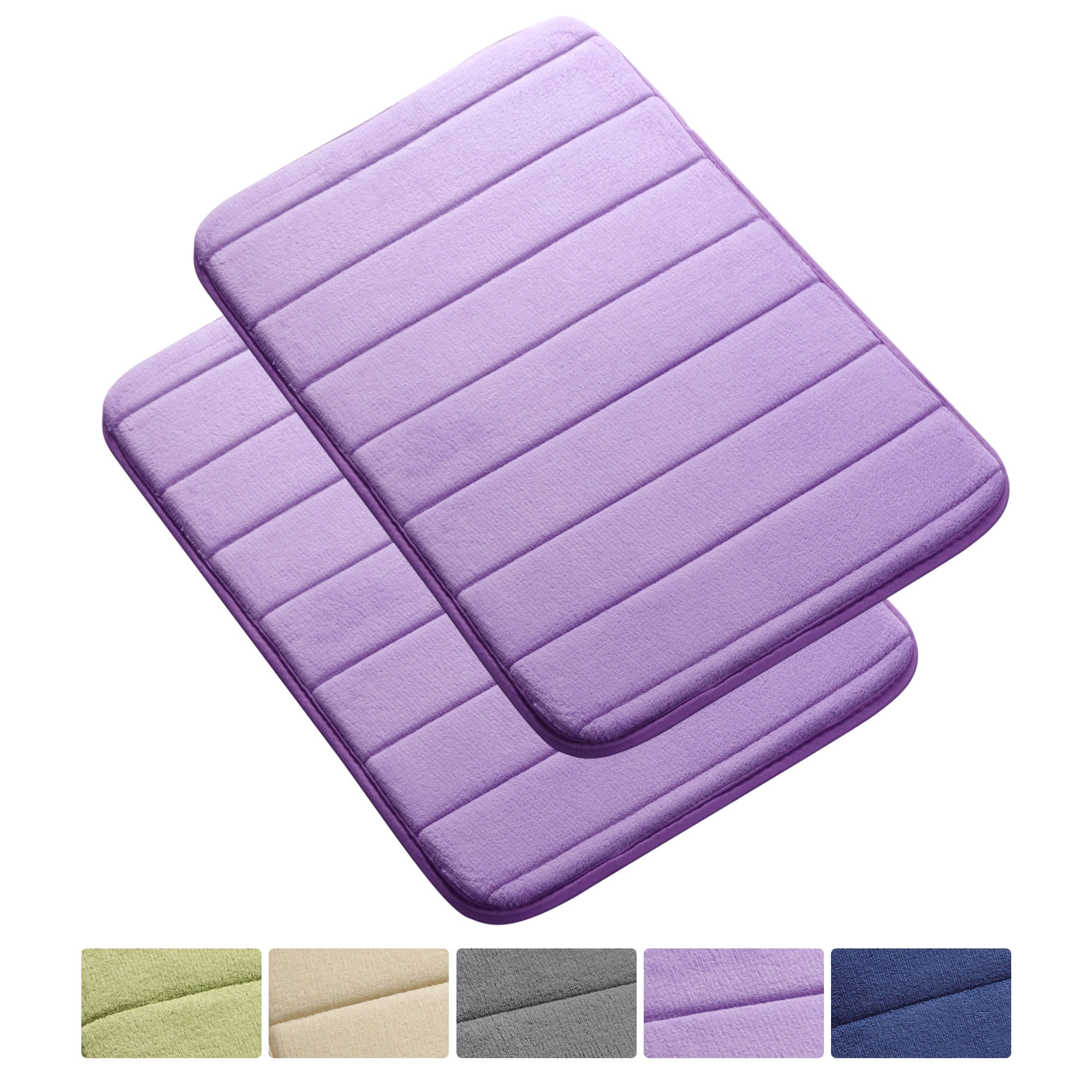 PiccoCasa 2 Pcs Memory Foam Bath Mat Non Skid Absorbent Soft ,17 x 24 inches Light Purple ...