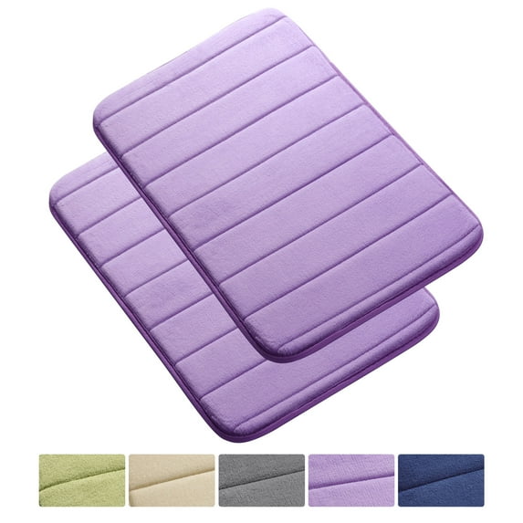 REGALWOVEN 2Pcs Memory Foam Bath Mat Non Skid Velvet Absorb Water Bath Rug for Bathroom Kitchen Soft Carpet Light Purple