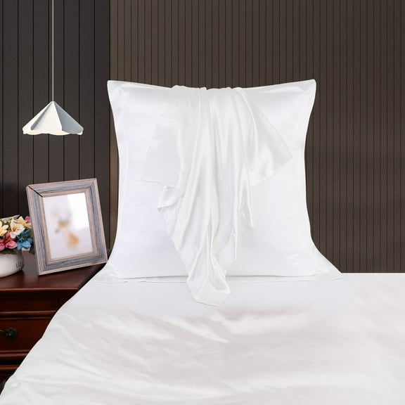 PiccoCasa 2 Pcs Retro Satin Pillow Cases for Hair and Skin with Envelope Closure White 26"x26"