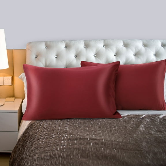 PiccoCasa 2 Pcs Satin Pillowcase Zippered Silky Sateen, Queen Red