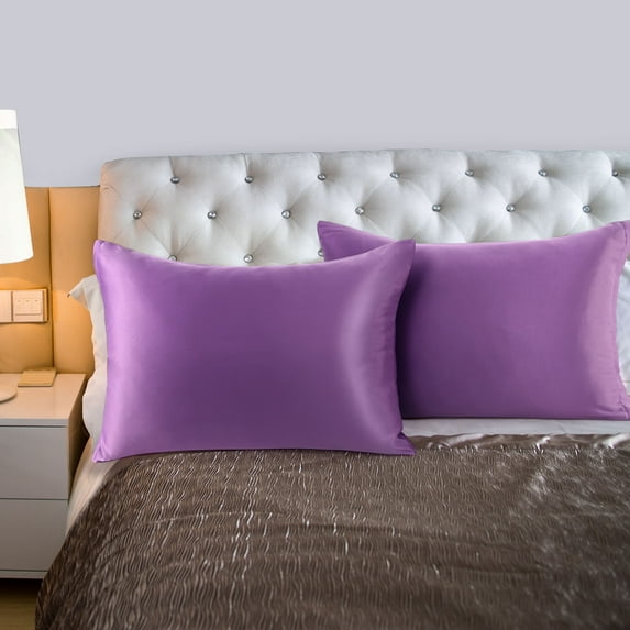 PiccoCasa 2 Pcs Satin Pillowcase Zippered Silky Sateen, Standard Purple