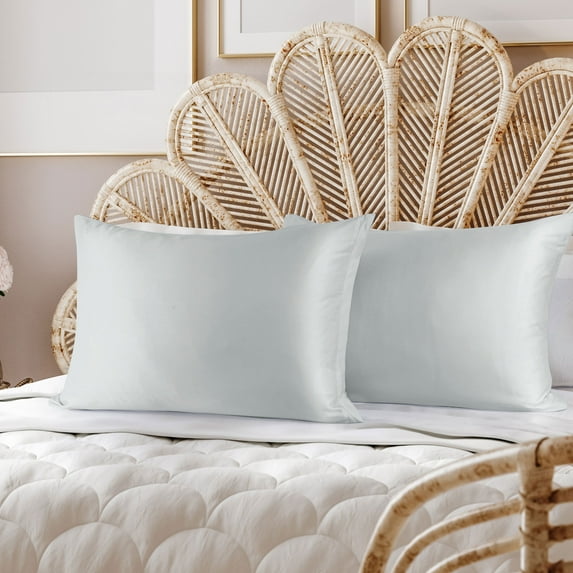 PiccoCasa 2 Pcs Satin Pillowcase Zippered Silky Sateen, Standard Silver