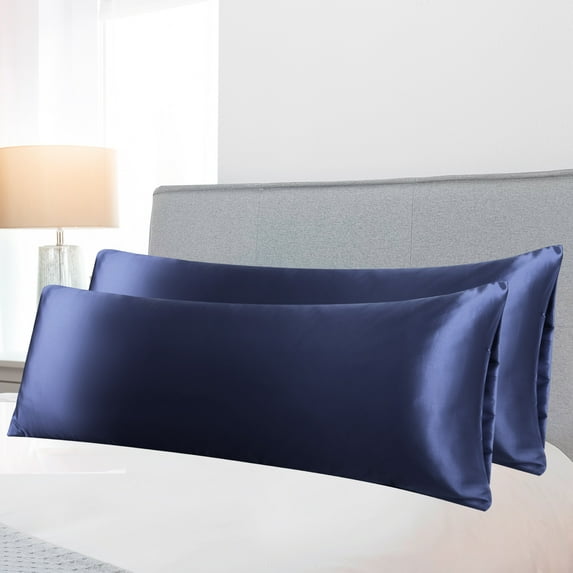 PiccoCasa 2 Pcs Soft Silky Satin Long Body Pillow Cover 20x54inch, Navy