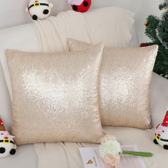 PiccoCasa 2 Pcs Sparkling Sequin Throw Pillow Covers 18" x 18'' Champagne