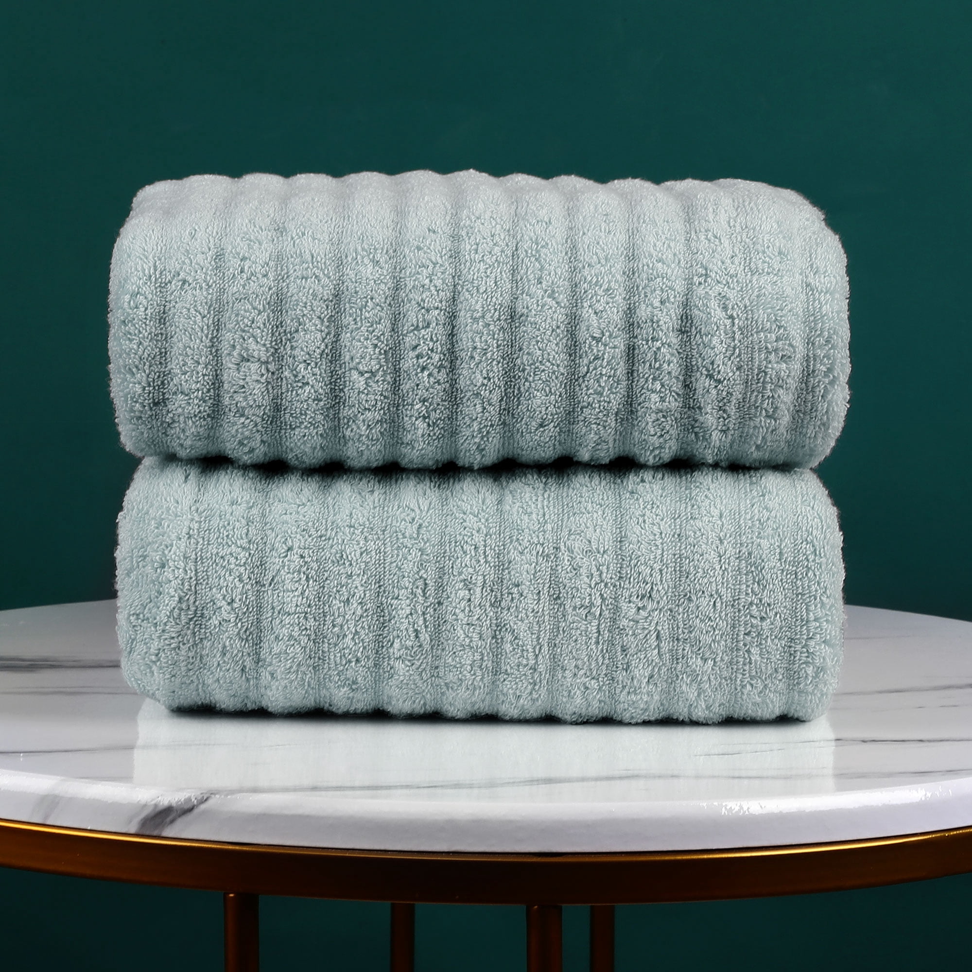 PiccoCasa 2 Piece Bath Towels 27"x54" 510GSM Thick Oversized Absorbent Spa Blue