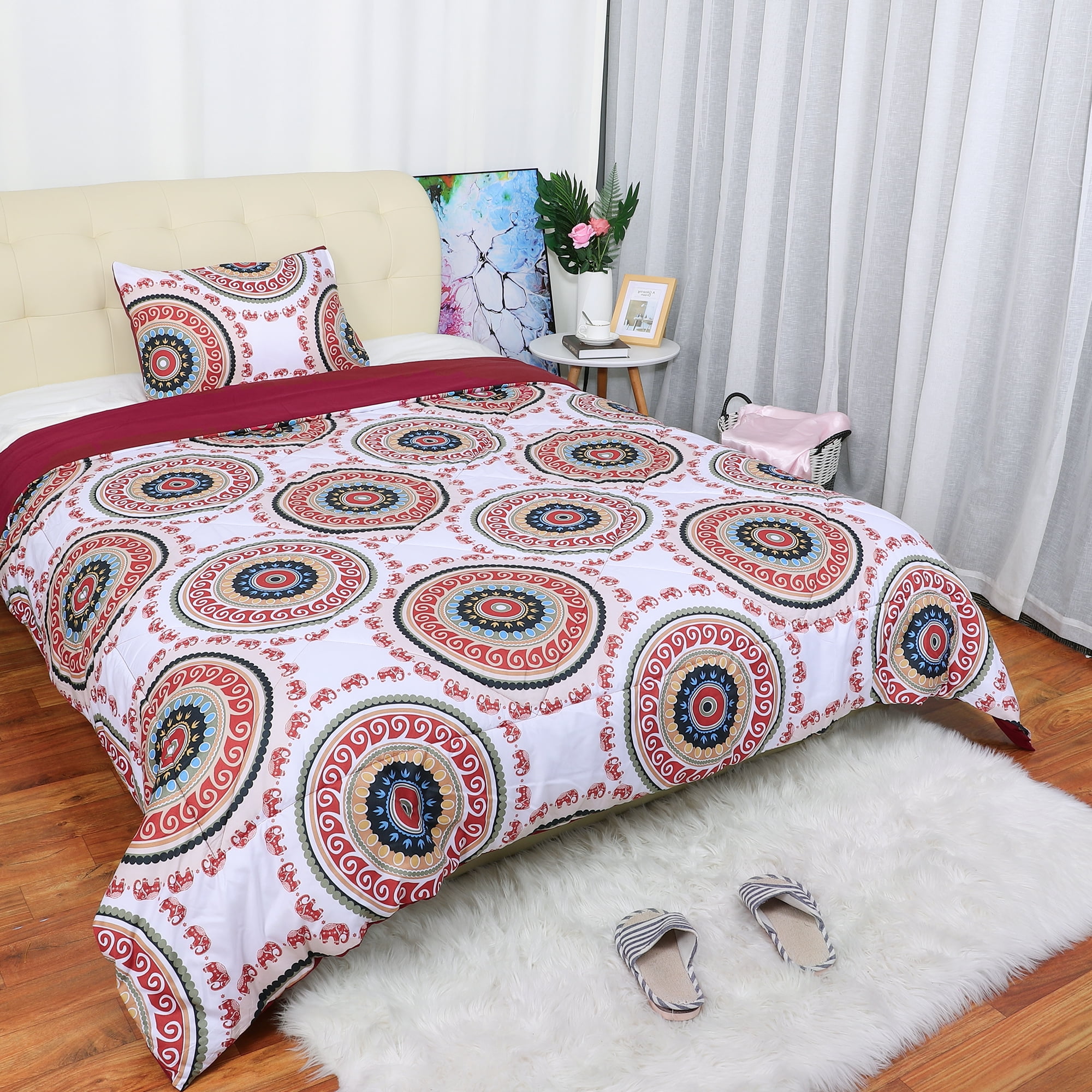 PiccoCasa 2 Piece Bohemian Comforter Set, Twin Red - Walmart.com
