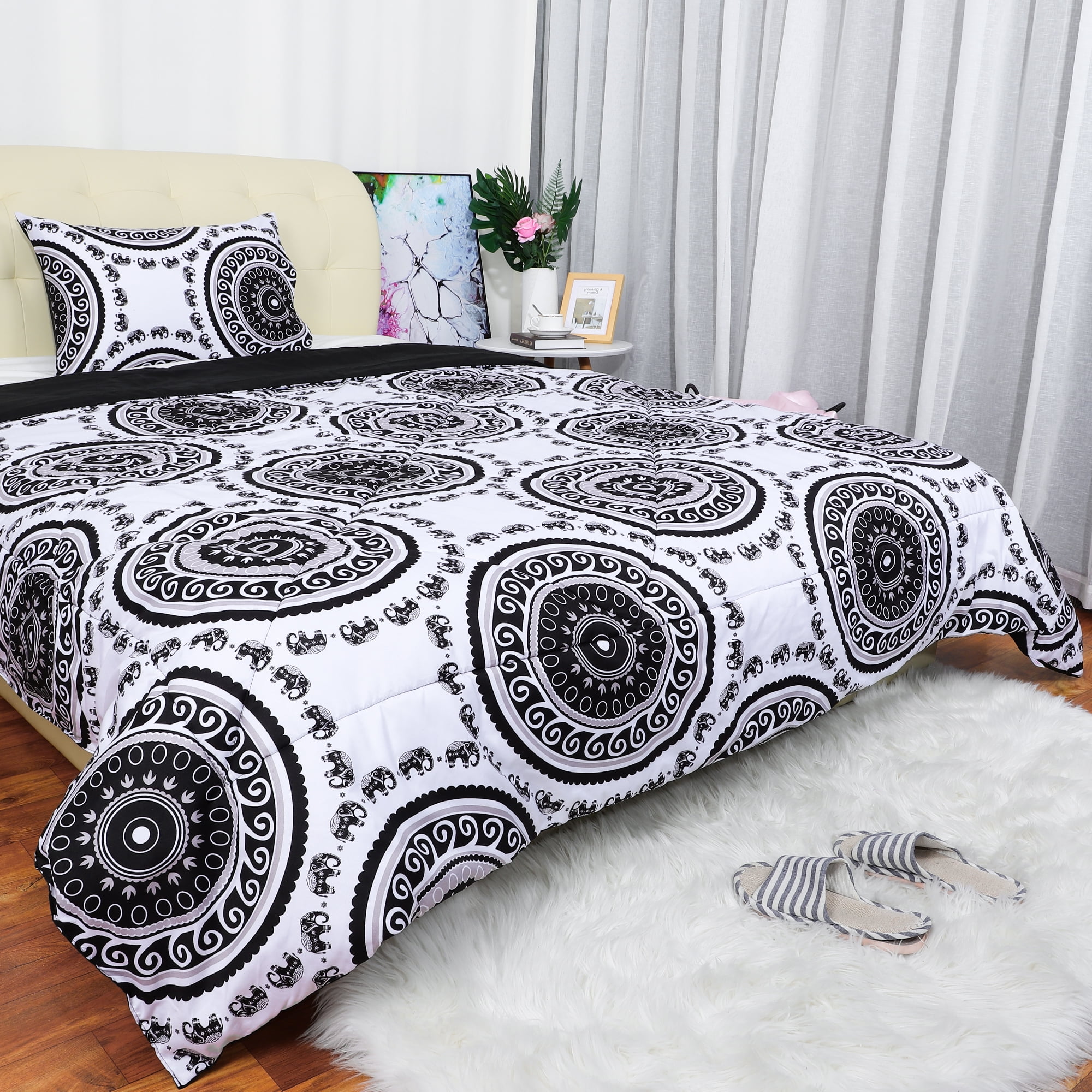 PiccoCasa 2 Piece Bohemian Comforter Set, Twin White Black - Walmart.com