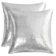 PiccoCasa 2 Piece Sequin Decorative Throw Pillow Covers for Sofa Bed, 16"x16" Silver Tone
