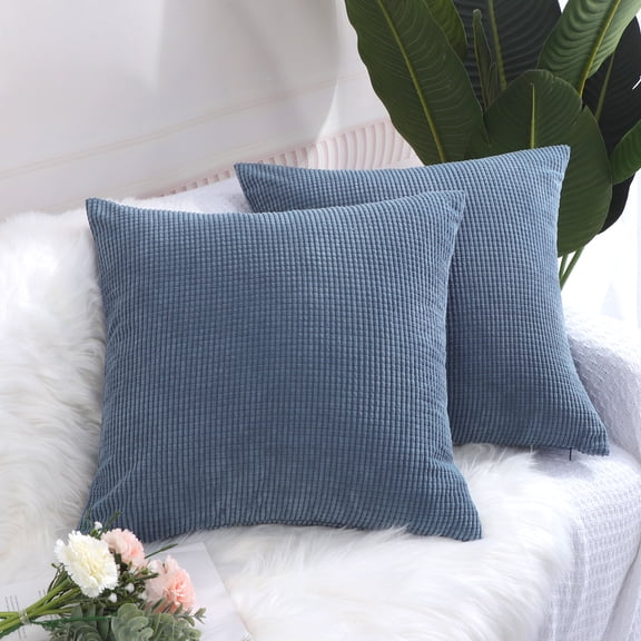PiccoCasa 2 Piece Throw Pillow Cases Corn Striped Cushion Covers, Blue 18" x 18"
