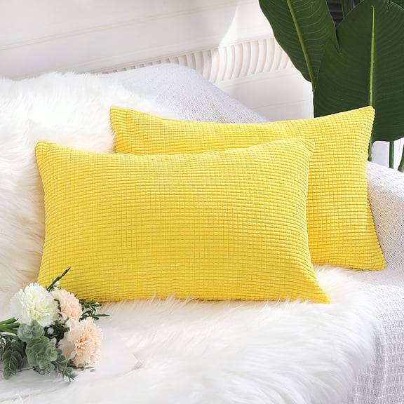 PiccoCasa 2 Piece Throw Pillow Cases Corn Striped Cushion Covers, Dark Yellow 12" x 18"