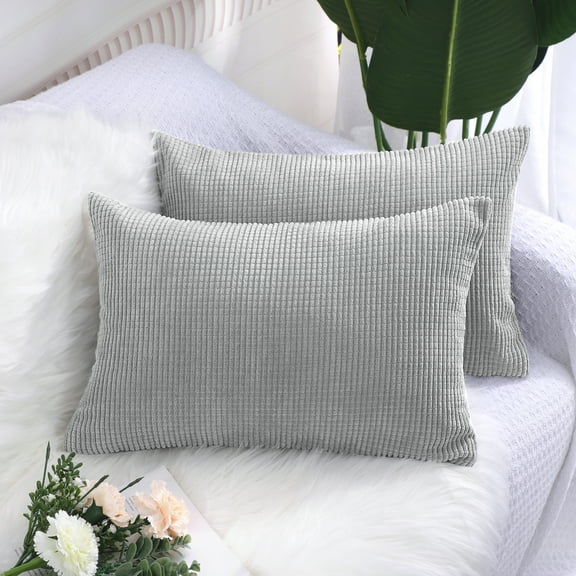 REGALWOVEN 2 Piece Throw Pillow Cases Corn Striped Cushion Covers, Light Gray 12" x 18"