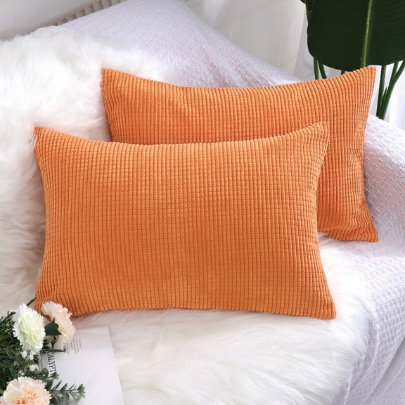 PiccoCasa 2 Piece Throw Pillow Cases Corn Striped Cushion Covers, Orange 12" x 18"