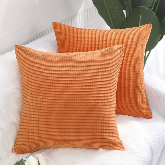 PiccoCasa 2 Piece Throw Pillow Cases Corn Striped Cushion Covers, Orange 18" x 18"
