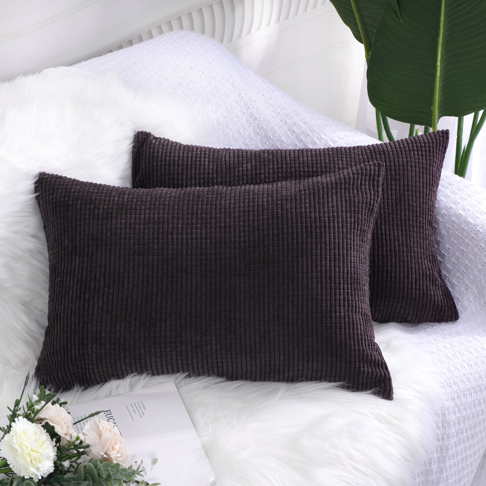 PiccoCasa 2 Piece Throw Pillowcases Corn Striped Cushion Covers for