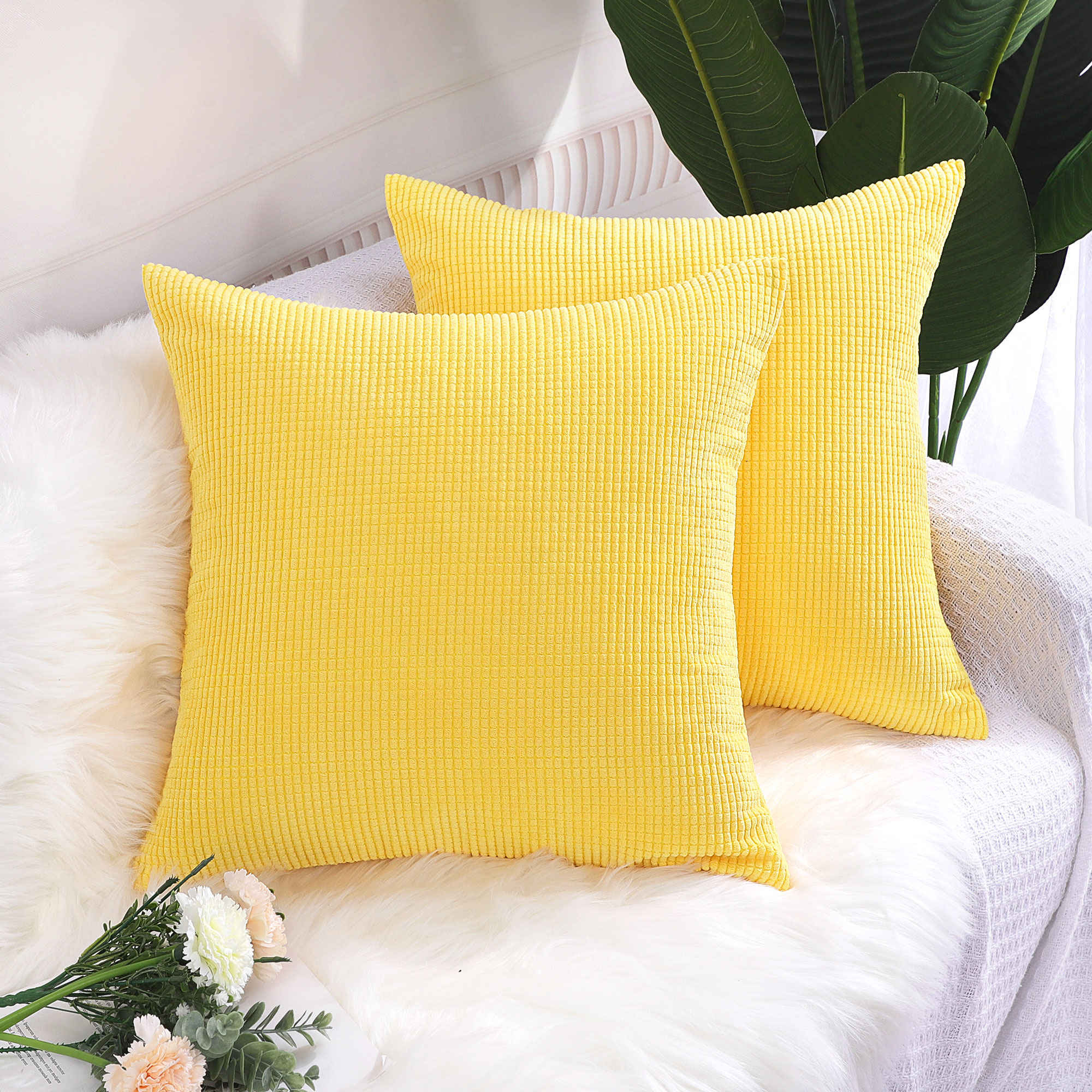 PiccoCasa 2 Piece Throw Pillowcases Corn Striped Cushion Covers for